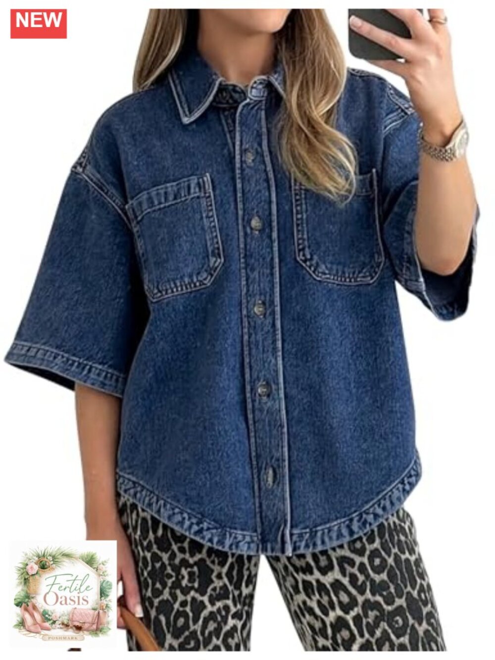 Oversized Denim Button Down Long Sleeve Shirt Women's Cotton Blend Jean Top